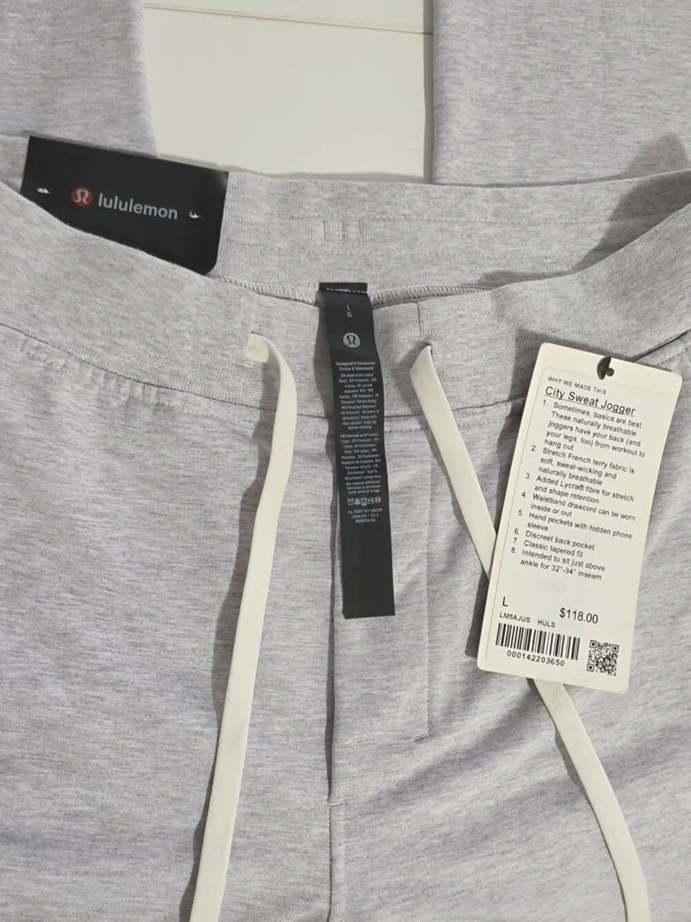 Lululemon City Sweat Jogger - Heathered Ultra-Light Grey / Sea Salt - Size L